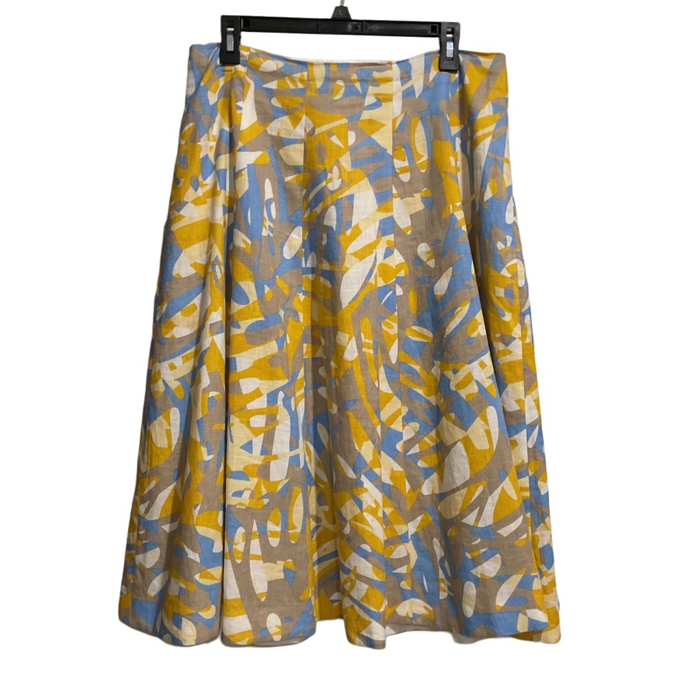 Lafayette 148 New‎ York Blue and Yellow A-Line Skirt Abstract Print